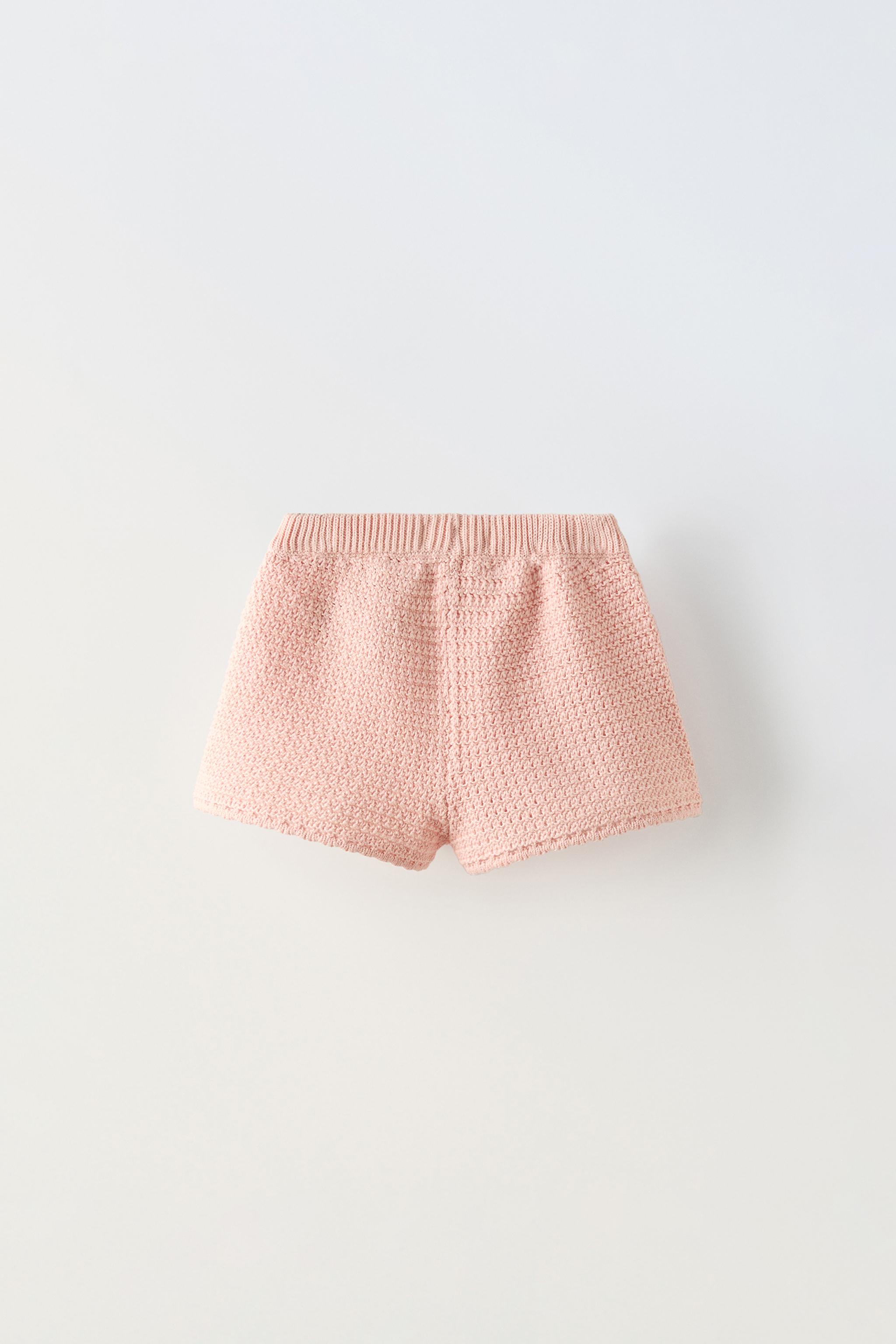 SHORT EN MAILLE A FLEUR Peche ZARA France