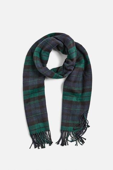 CHECK COMBINATION SCARF - Ink blue by Zara - Image 1