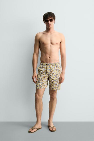 LONG FLORAL PRINT SWIMMING TRUNKS - Multicoloured by Zara - Image 0