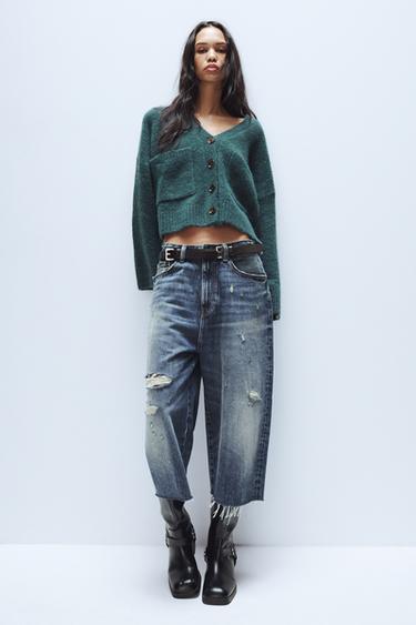 CASACO DE TRICÔ COM BOLSOS - Azul-médio da Zara