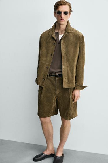 RELAXED FIT SUEDE BERMUDA SHORTS - Khaki by Zara - Image 4