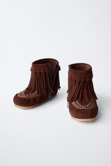 EMBROIDERED LEATHER BOOTS - Burgundy Red by Zara - Image 2