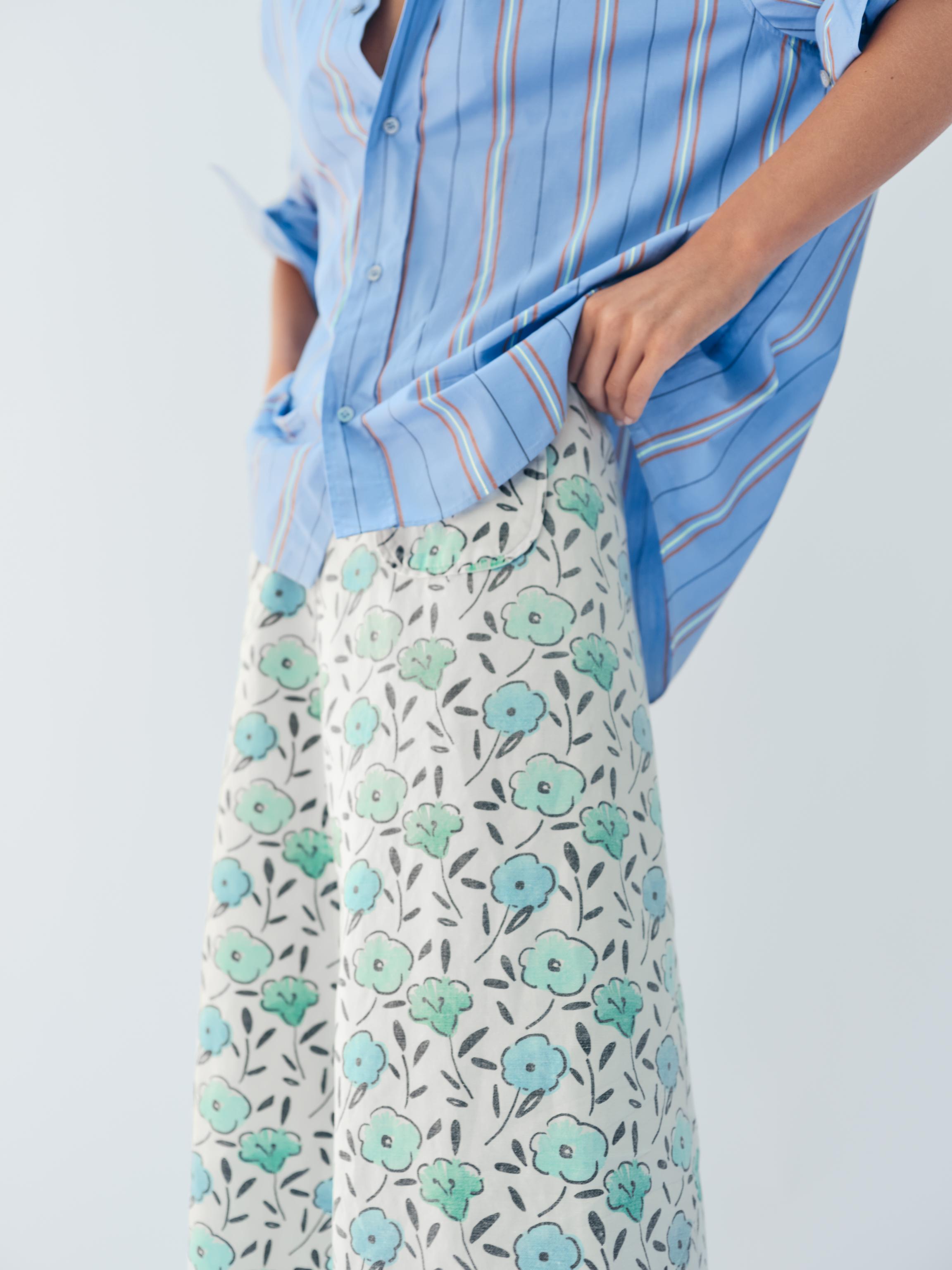 LIMITED EDITION FLORAL LINEN BLEND MIDI SKIRT