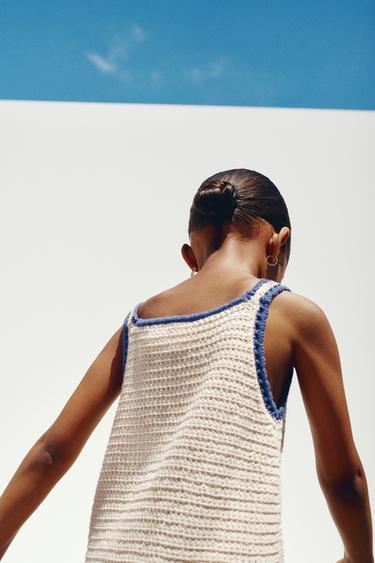 Zara FLORAL KNIT DRESS - Ecru / Red