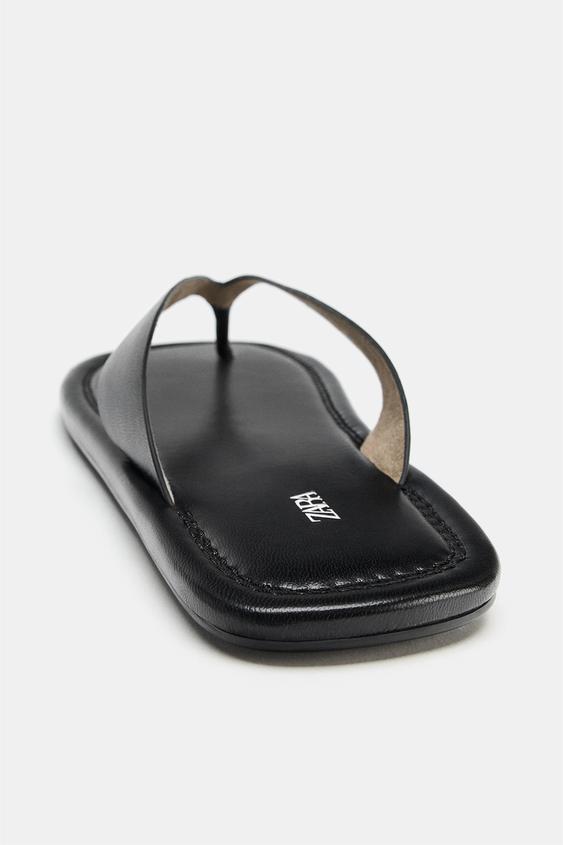 SANDALES PLATES EN CUIR - Noir de Zara - Image 6