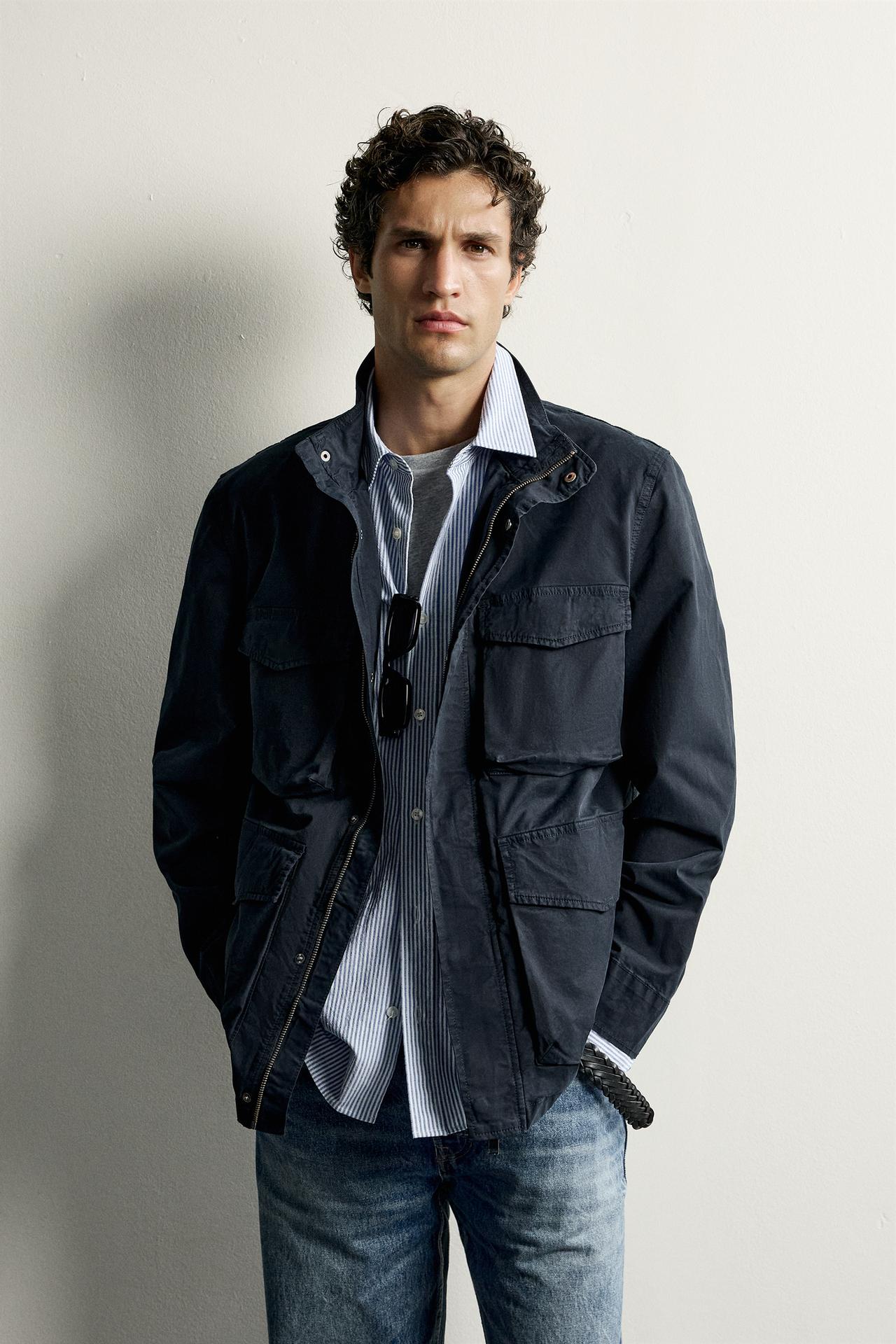 REGULAR FIT UTILITY POCKET PARKA — Navy blue