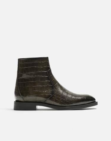 BOTA DE COURO COM GRAVADO - Verde da Zara