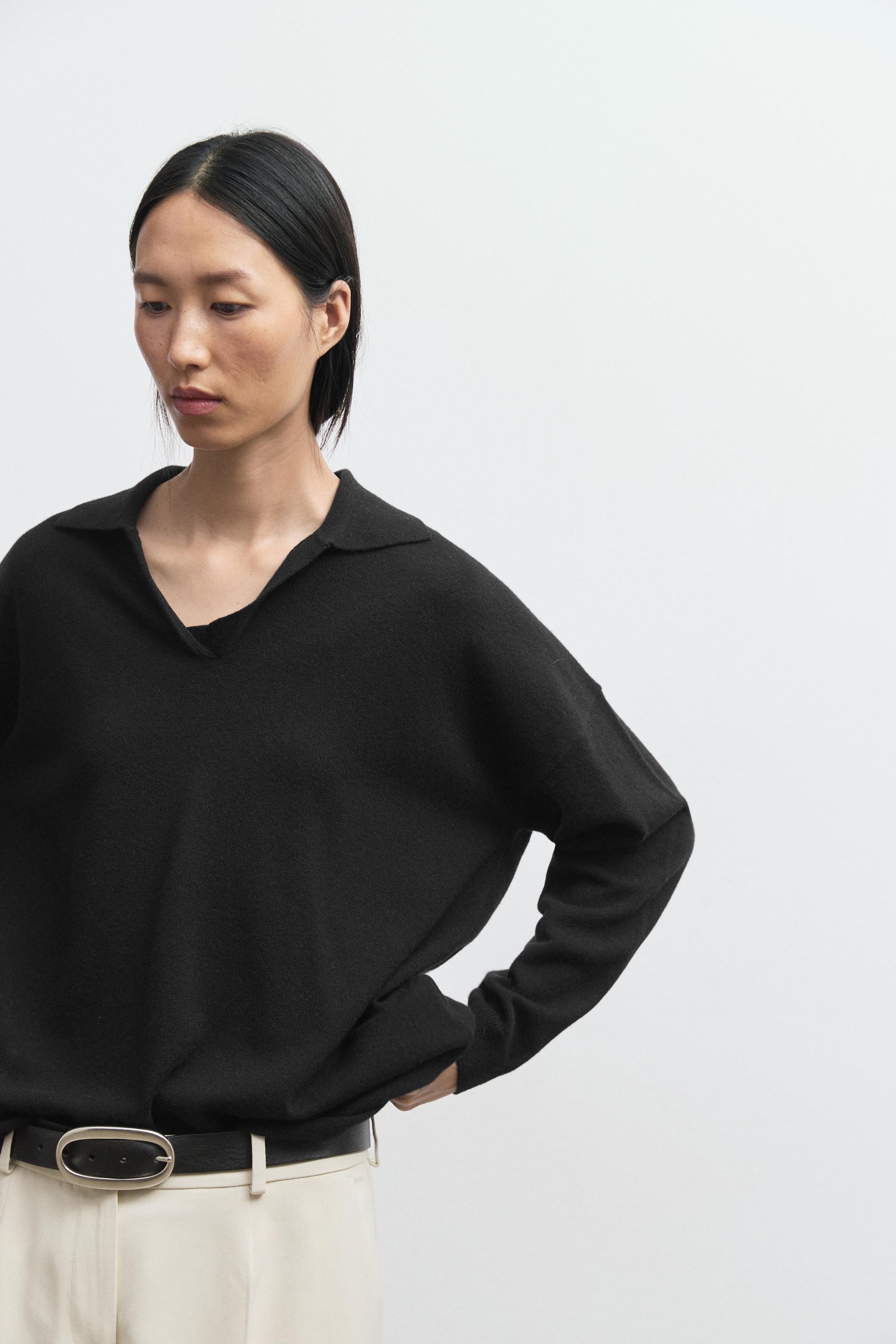 100% cashmere oversize polo collar sweater