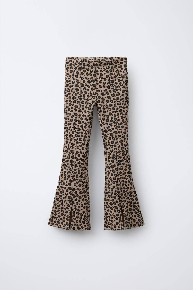 ANIMAL PRINT FLARED RIBBED LEGGINGS