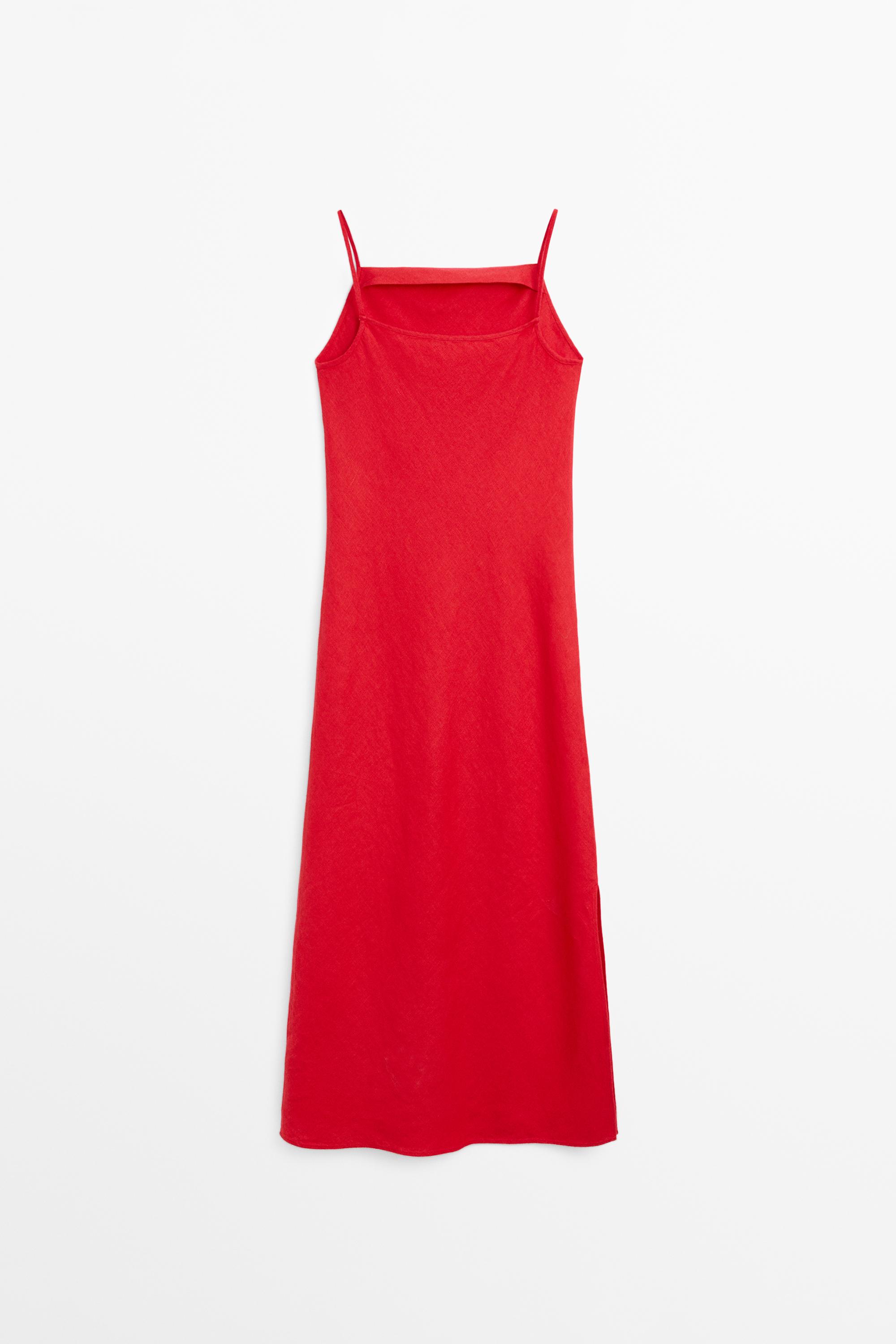 100% linen midi dress with straight neckline
