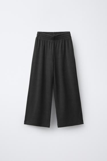 Zara SOFT TOUCH WIDE LEG PANTS - Anthracite grey