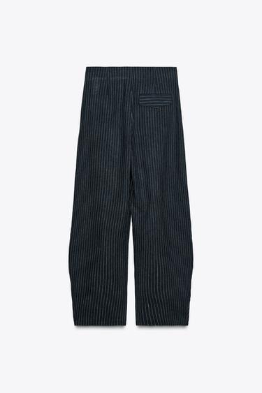STRIPED BALLOON LINEN BLEND TROUSERS ZW COLLECTION - navy by Zara - Image 5