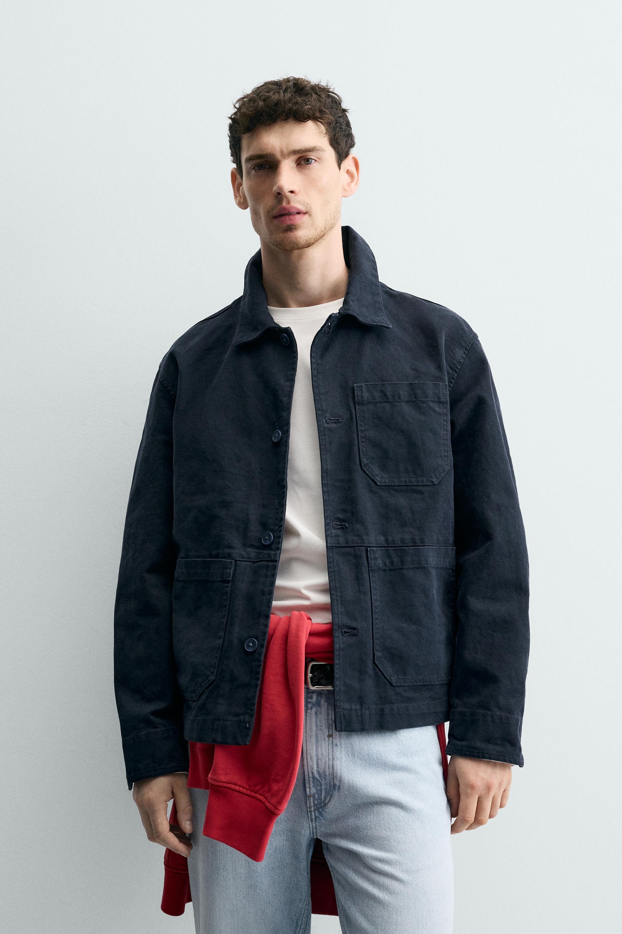 RELAXED FIT WASHED CANVAS OVERSHIRT — Dark navy