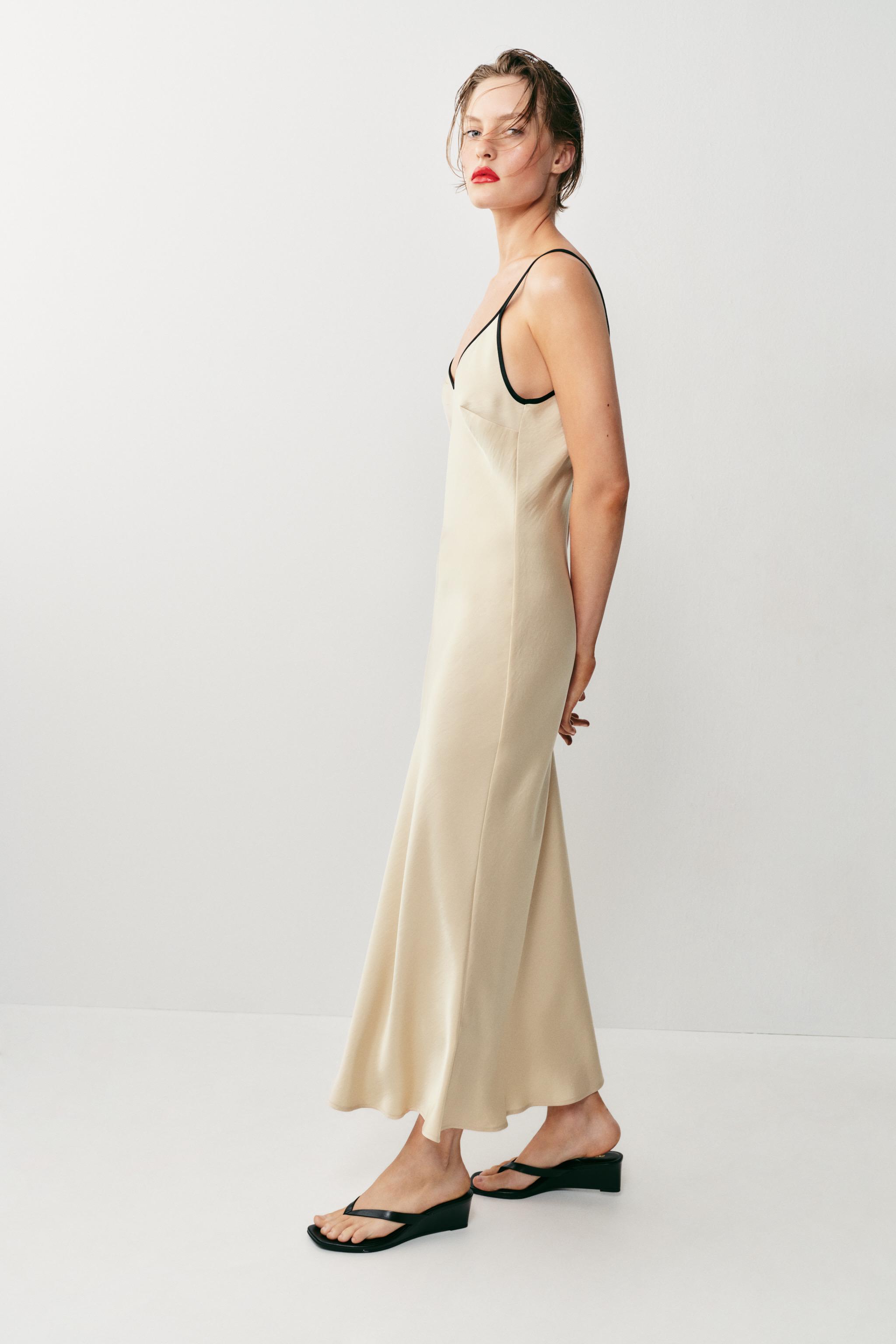 Женские платья Zara SATIN MIDI DRESS WITH CONTRAST PIPING — фото 3