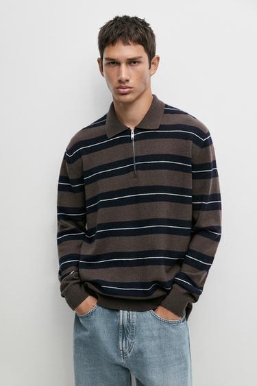 Striped knit polo sweater — Light whiskey 2