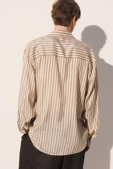 VISCOSE-SILK STRIPED WRAP SHIRT - Sand by Zara - Image 4