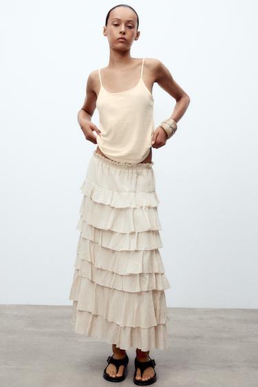 Zara LINEN BLEND TANK TOP - Oyster-white - Image 0