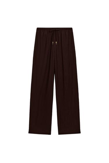 بنطلون منسدل مستقيم - بني داكن الخاص بـ Zara