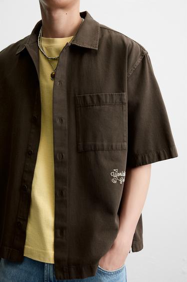 RELAXED FIT OVERSHIRT - Brown by Zara