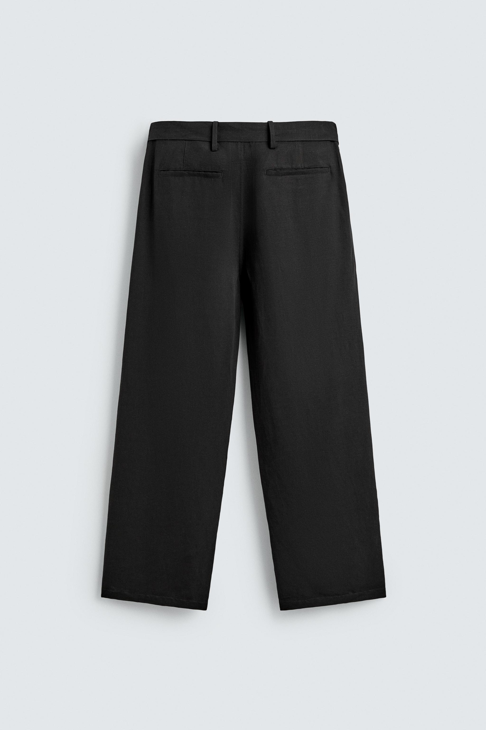 RELAXED FIT VISCOSE-LINEN BELTED PANTS