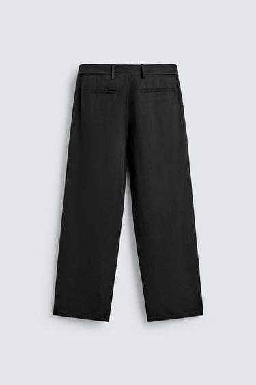 RELAXED FIT VISCOSE - LINEN TROUSERS WITH BELT - Black by Zara - Image 7