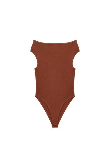 KNIT BARDOT BODYSUIT - Brown by Zara