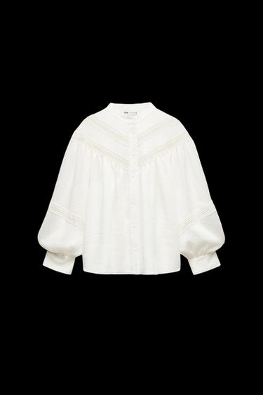 Zara LACE INSERT SHIRT - Ecru - Image 0