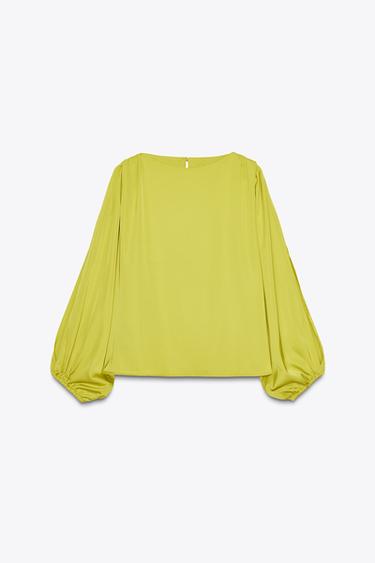 SATIN TOP WITH CUT-OUT SLEEVES - Lime by Zara