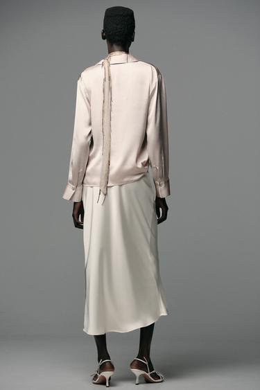 SATIN SHIRT WITH KNOT - Cava by Zara - Image 4