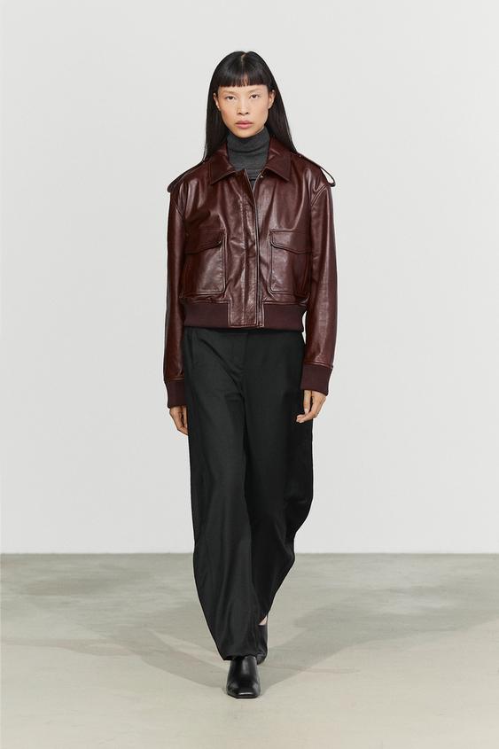 Cazadora bomber bolsillos piel napa - Granate de Zara - Imagen 0