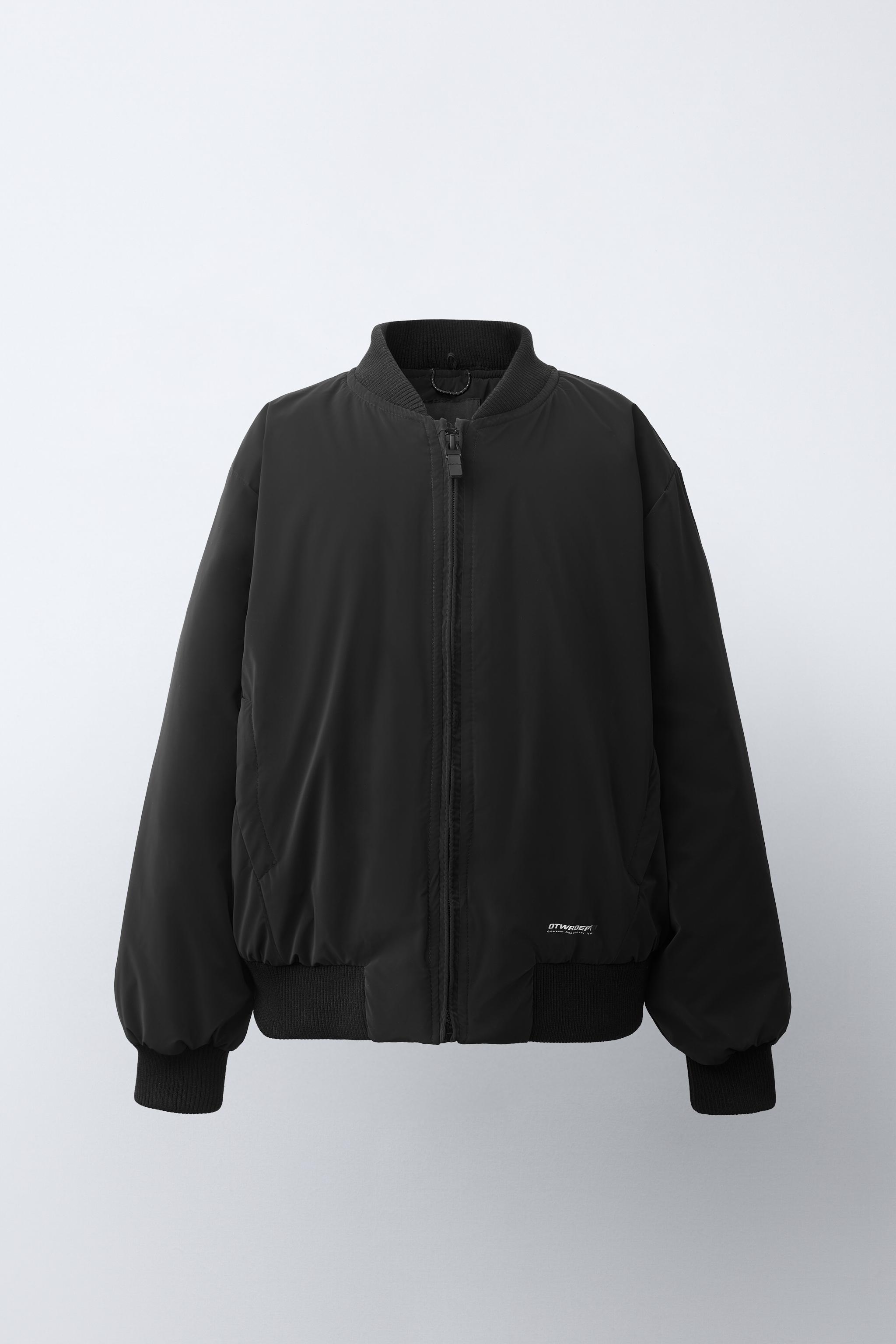 RUBBERIZED BOMBER JACKET WITH DETACHABLE HOOD — Black (alternate view)