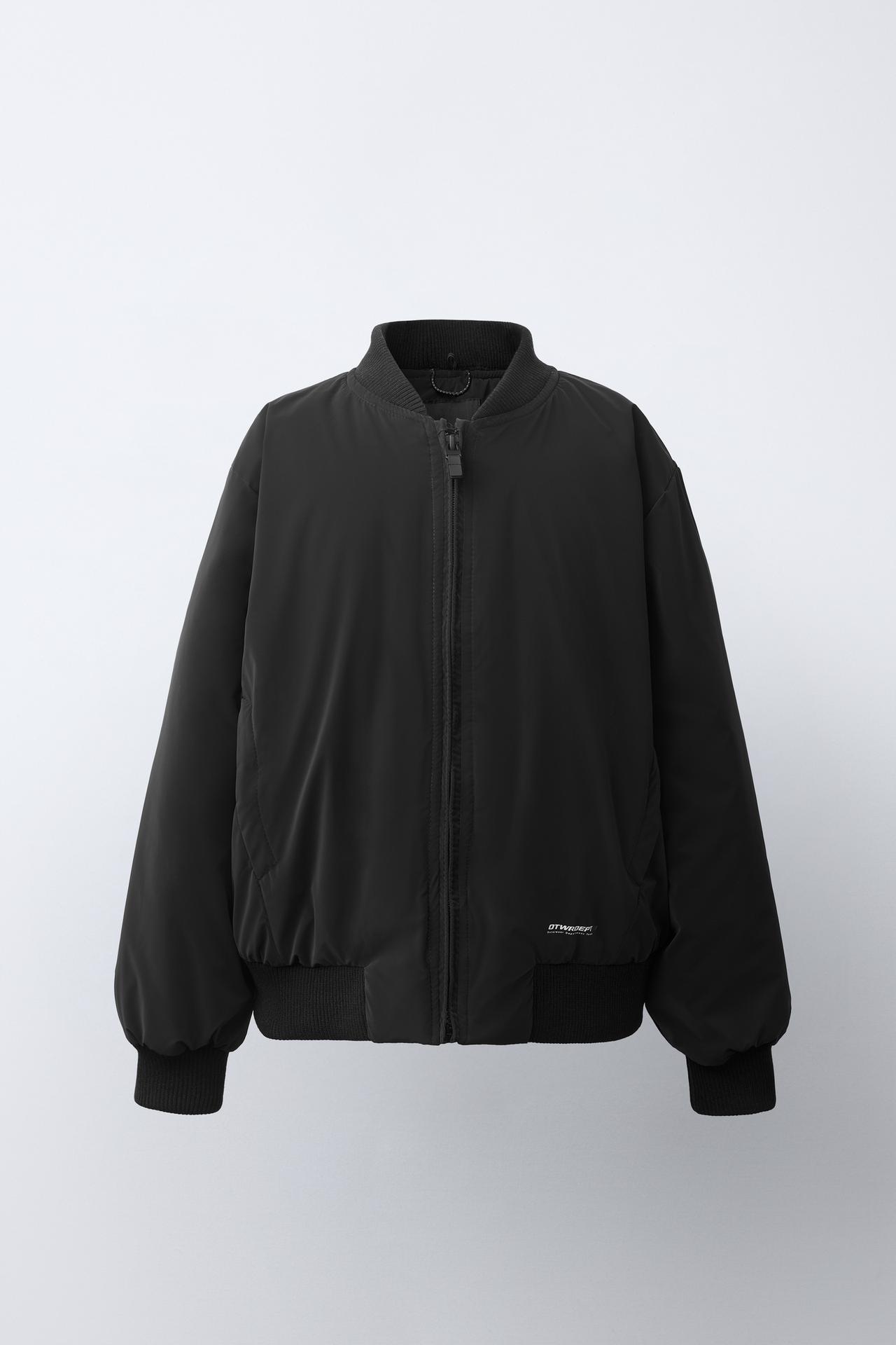 RUBBERIZED BOMBER JACKET WITH DETACHABLE HOODIE — Black
