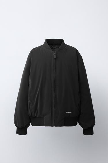 BLOUSON BOMBER GOMMÉ À CAPUCHE AMOVIBLE - Noir de Zara
