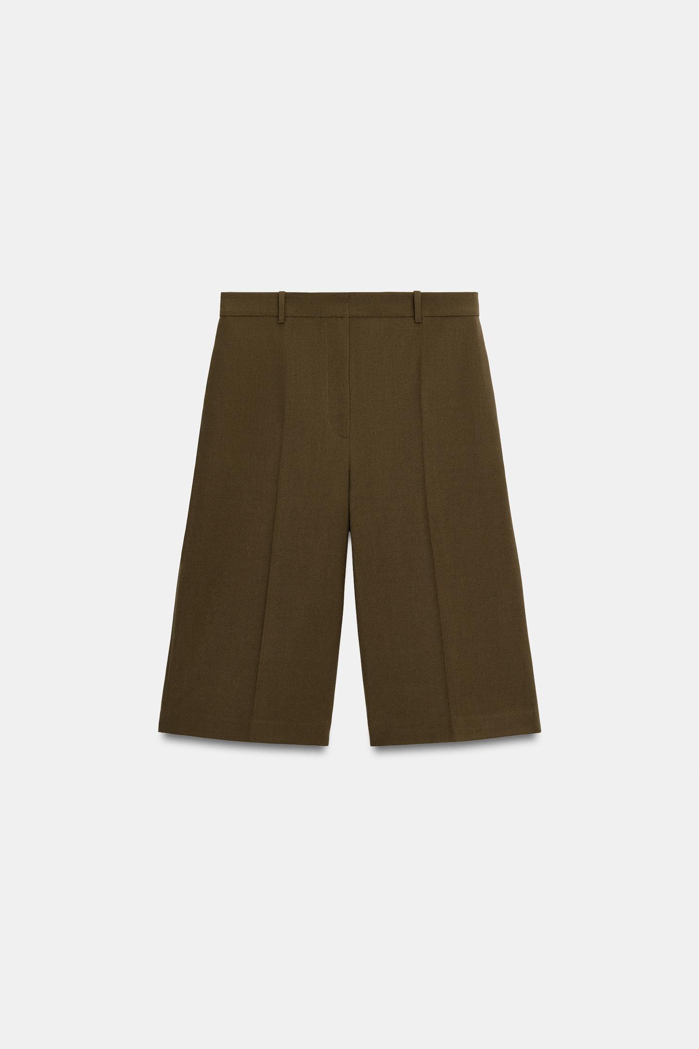 Женские шорты Zara ZW Collection Wool Blend Bermuda, цвет: Хаки — фото 4