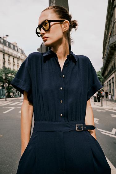 CREPE JUMPSUIT - Navy blue by Zara - Image 4