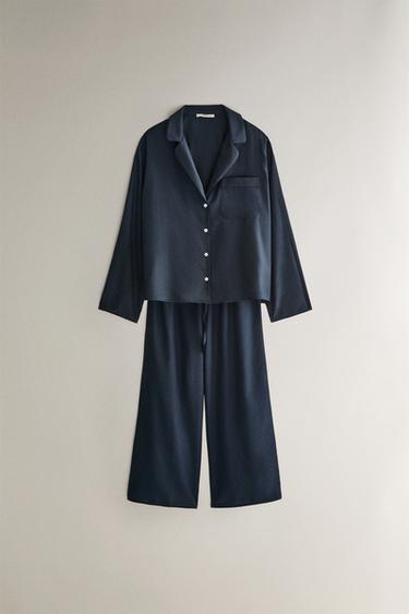 PANTALON SOIE ET COTON - bleu marine de Zara - Image 4
