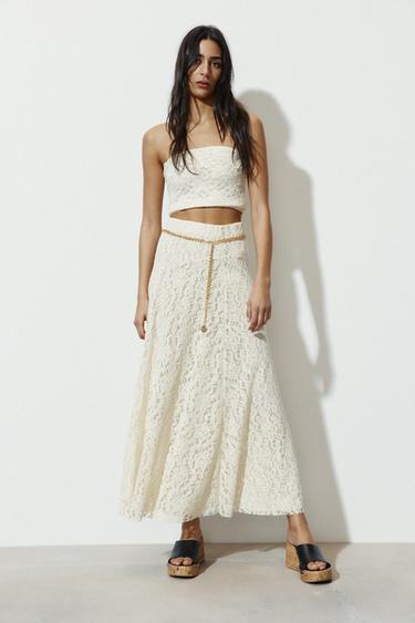 FALDA MIDI CINTURÓN CADENA - Crudo de Zara