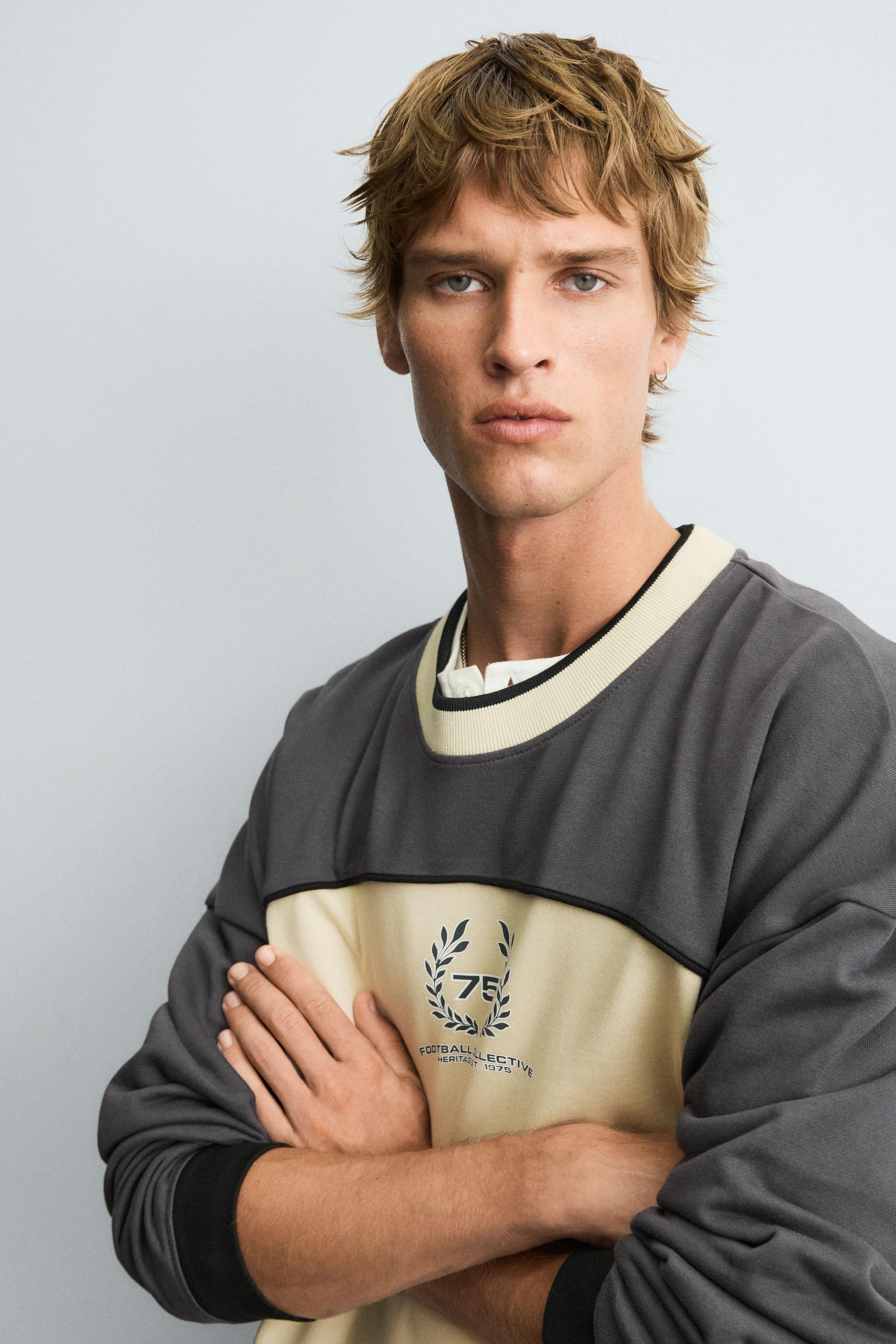 COLOR BLOCK PRINTED SWEATSHIRT - Anthracite grey | ZARA Canada