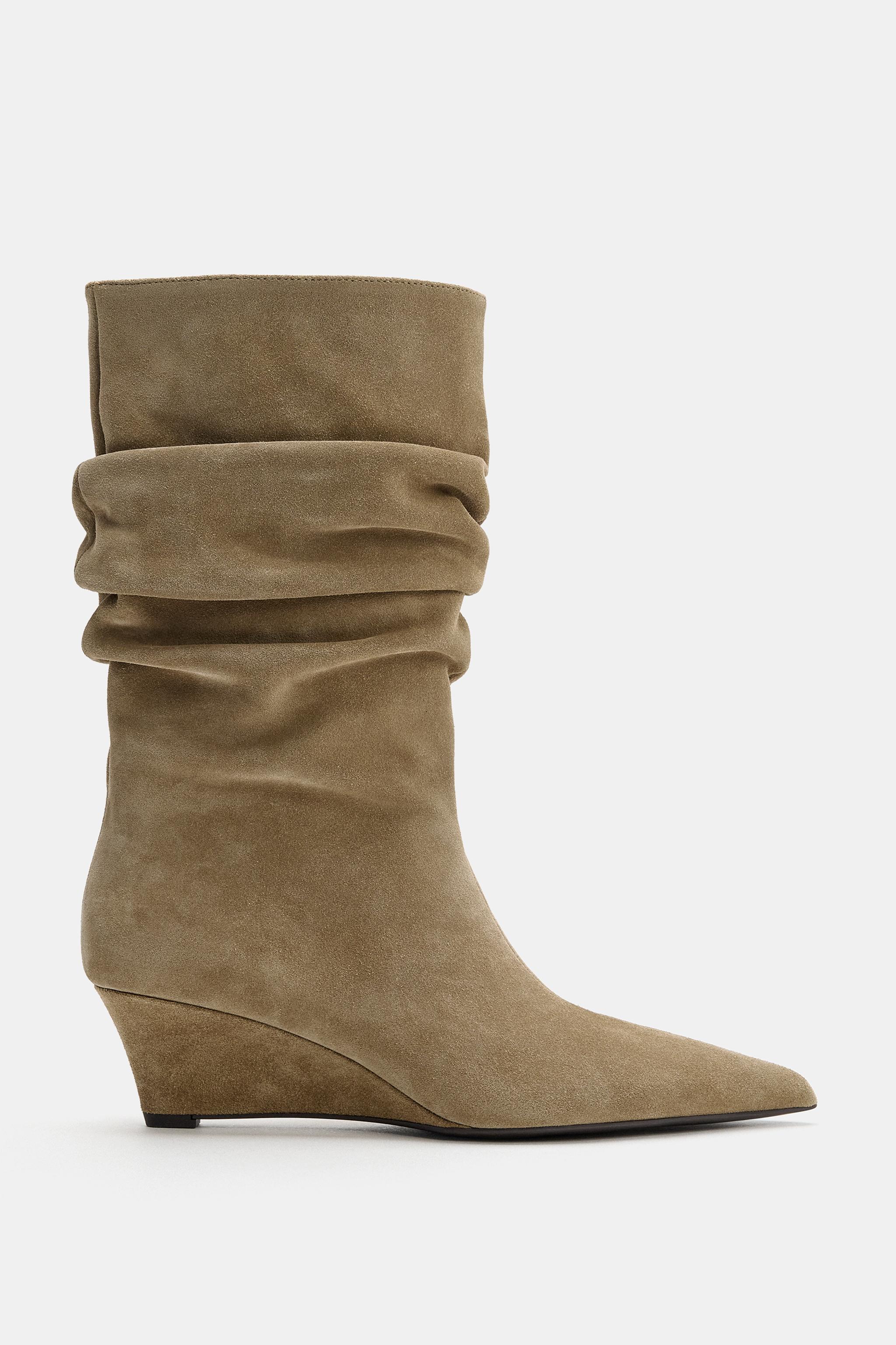 BOTTINES À TALONS COMPENSÉS EN CROÛTE DE CUIR