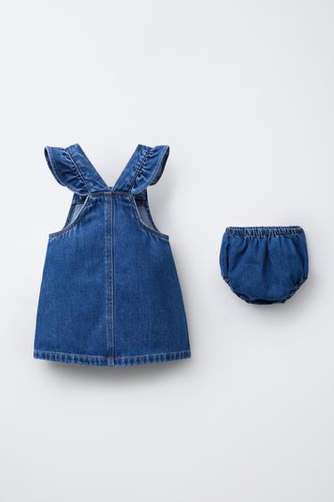 DENIM PINAFORE DRESS AND KNICKERS - Mid-blue by Zara - Image 1