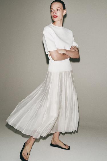 Zara FLOWY COMBINATION SKIRT ZW COLLECTION - Oyster-white