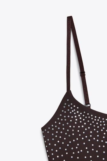 Zara STRASS POLYAMIDE DRESS - Brown
