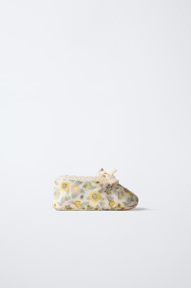 Zaras BLOMMIGA BALLERINASKOR I BOMULL - Naturvit - Bild 0