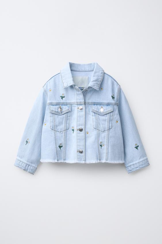 EMBROIDERED DAISY DENIM JACKET - Blue by Zara - Image 0