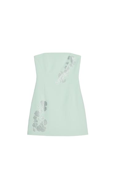 STRAPLESS RHINESTONE FLORAL DRESS