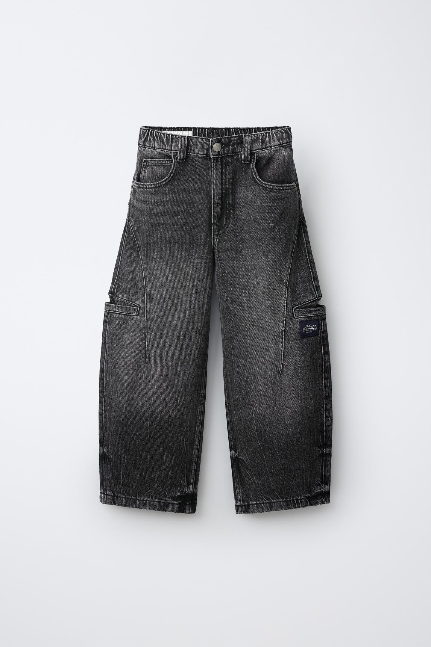 Детские брюки Zara Barrel Cargo Pants with Label, цвет: Чёрный — фото 1