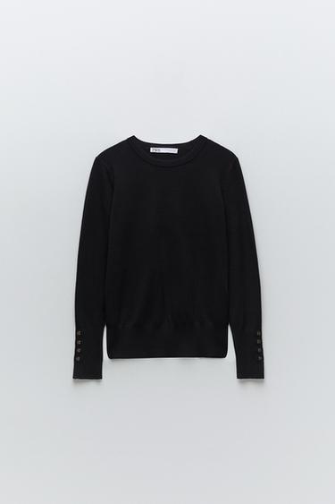 BASIC PLAIN KNIT SWEATER - Black by Zara