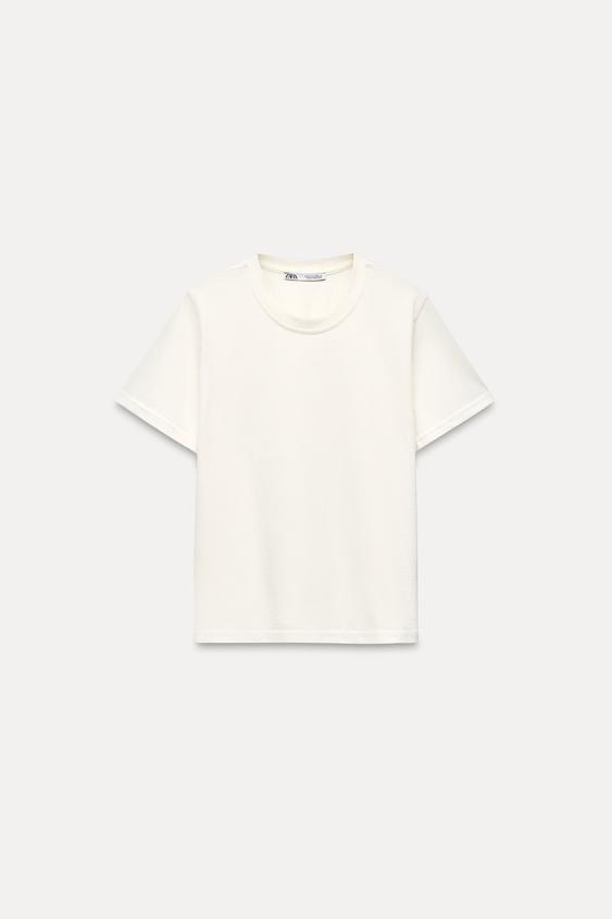 CAMISETA CUELLO REDONDO - Blanco de Zara - Imagen 0