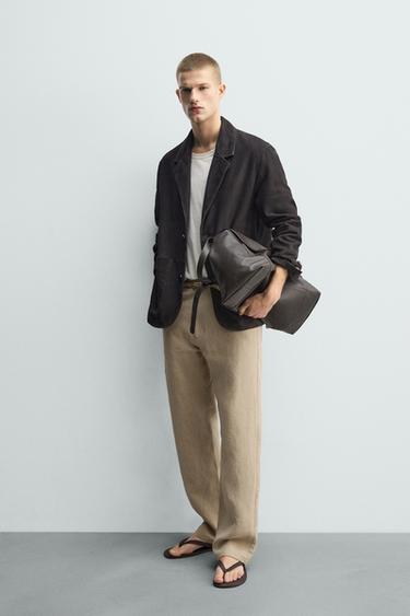 WASHED SUEDE LEATHER BLAZER - Dark brown by Zara - Image 3