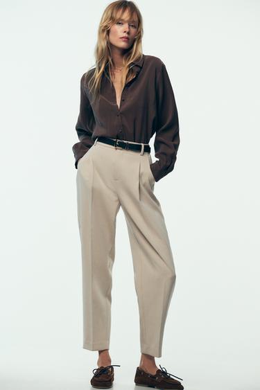 PLEATED TROUSERS WITH BELT - Light camel by Zara